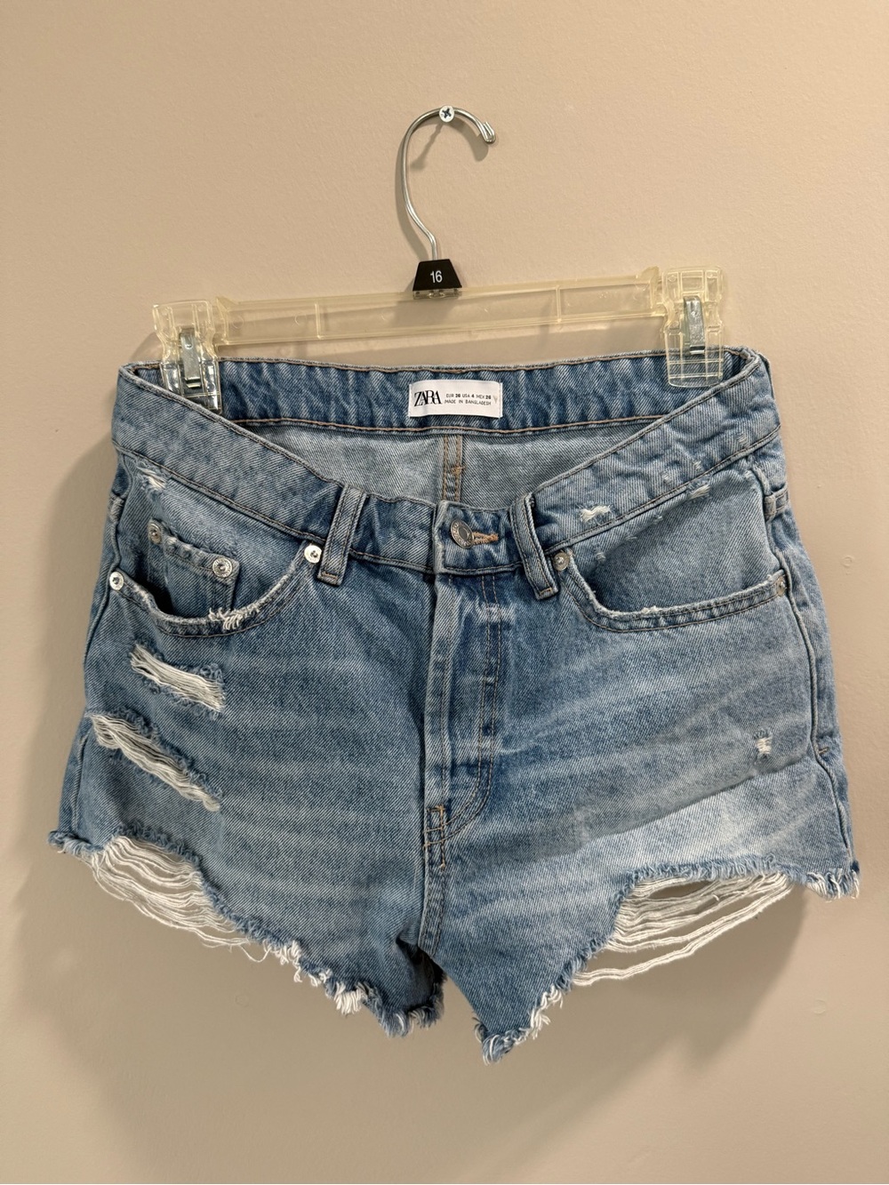 ZARA Light Blue Distressed Denim Cutoff Shorts - Picture 1 of 4